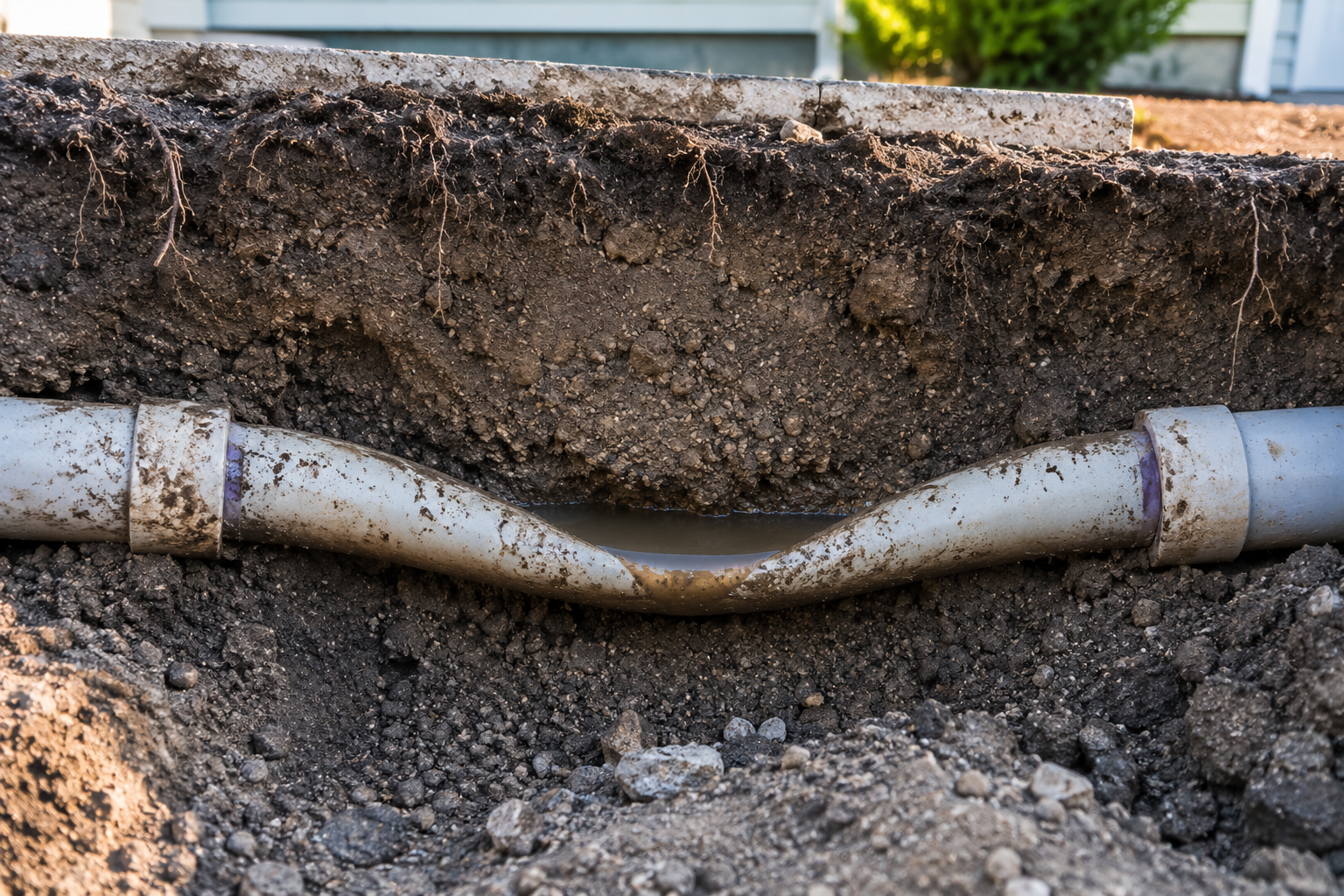 Sagging pipe section causing a belly in sewer line Portland