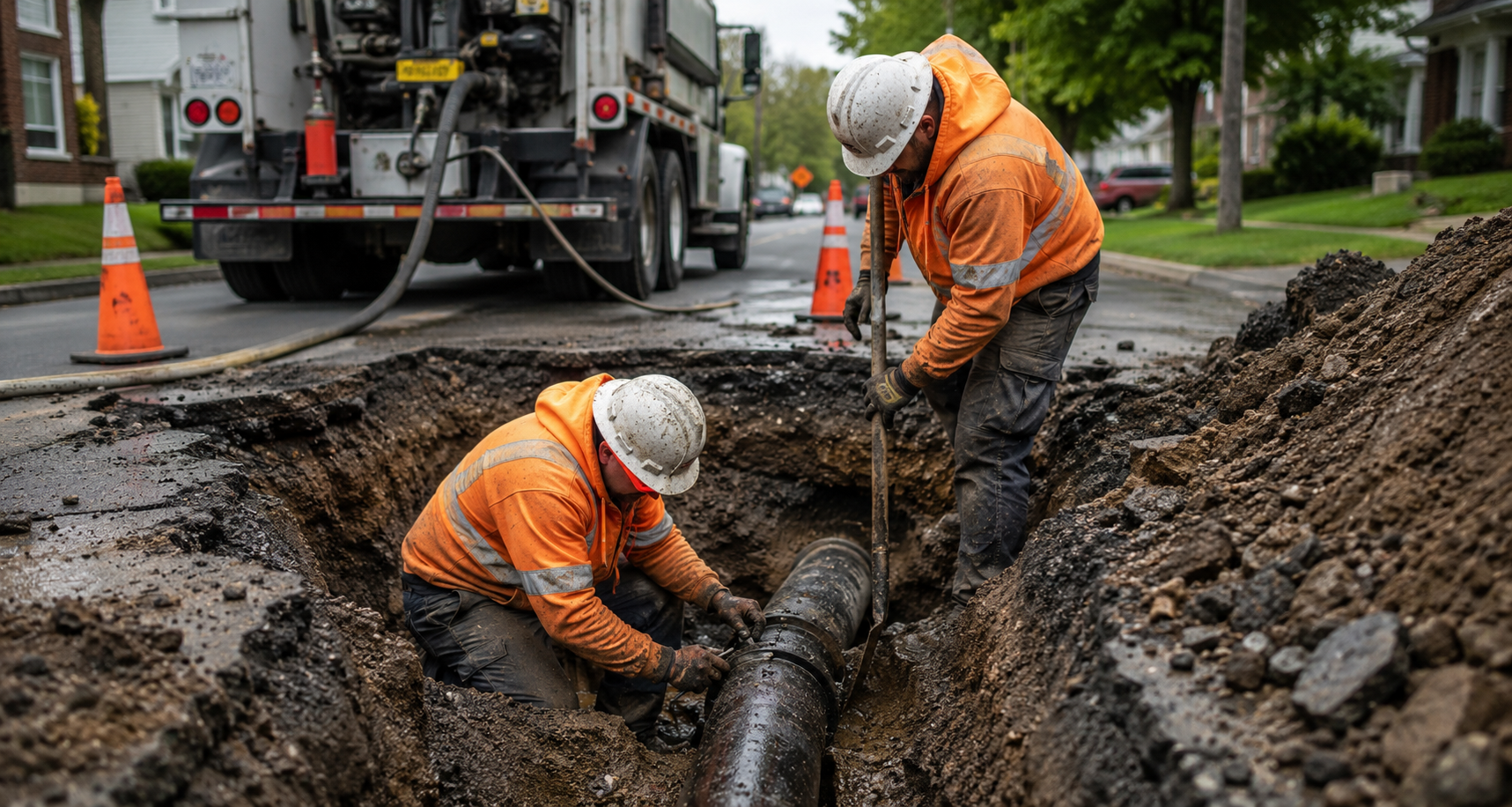 Emergency sewer line repair crew responding. Portland Oregon