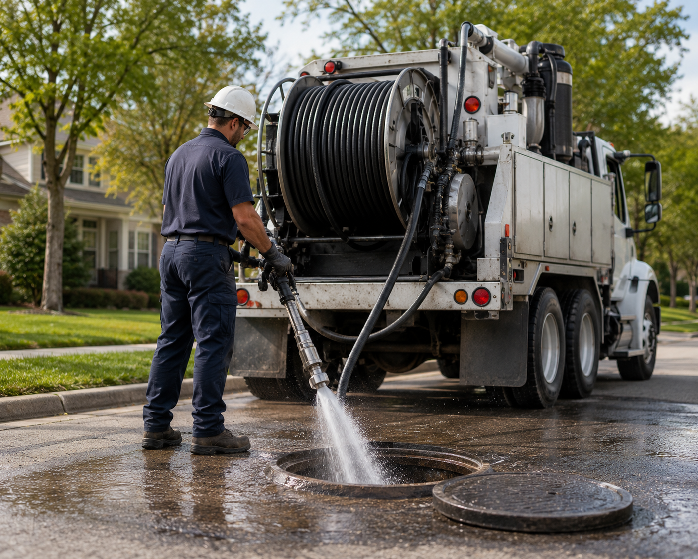 Hydro jetting equipment clearing a sewer line in Portland Oregon